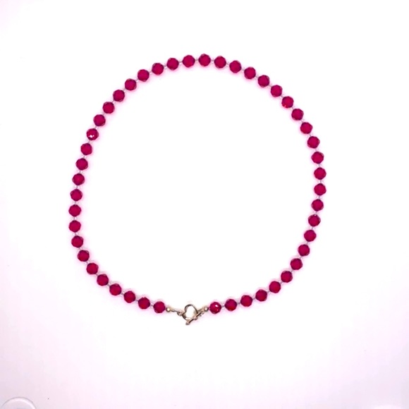 Pink & Clear Faceted Glass Bead Necklace. Heart Shape Toggle Clasp. 20 Inch - Picture 6 of 7